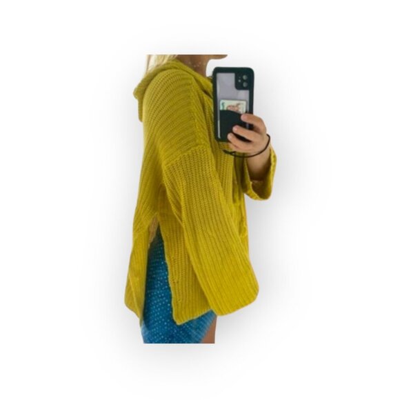 Revolve 27 Miles Malibu Chartreuse Hooded Sweater size M/L - Boho Lightweight - Picture 2 of 10
